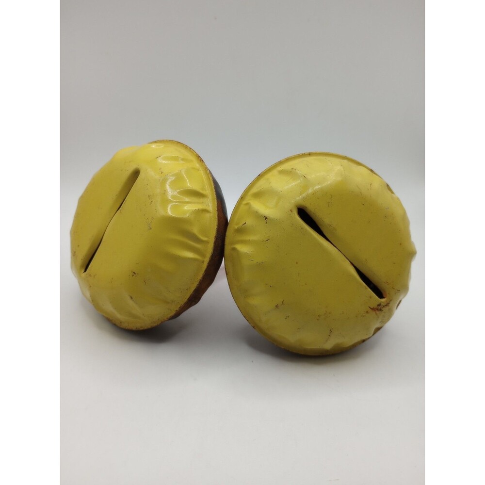 Vintage Matching Yellow Tin Litho Party Noise Makers Toys USA Lot of 2